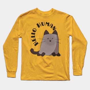 cute cat hello human vintage retro T-Shirt T-Shirt Long Sleeve T-Shirt